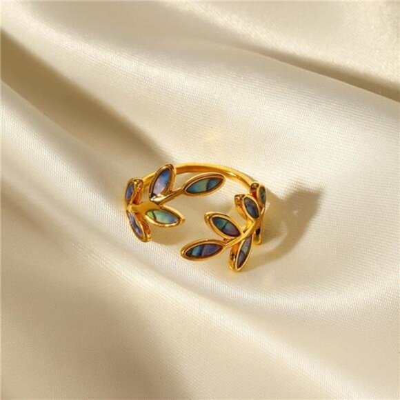 18K Gold-Plated Resin Leaf Bypass Ring - Picture 1 of 6
